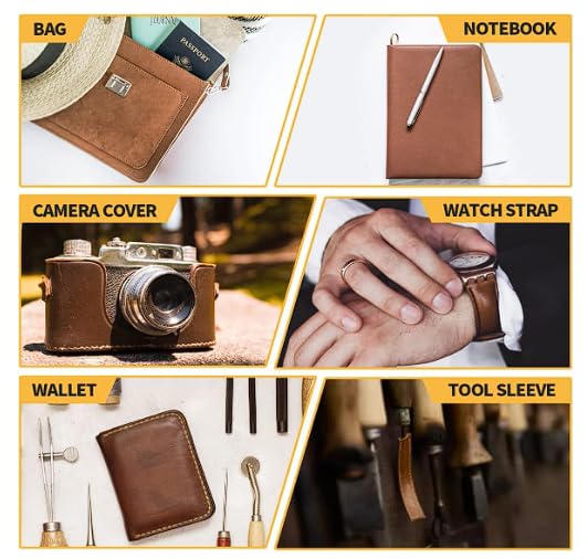 BOVINE BOVINE 2 Pcs Combo of 15X75 cm 6X3 Inch Tooling Leather Precut 1320MM Thick Top Full Grain Genuine Oil Tan Crazy Horse Leather Sheets for Sewing Wallet Crafting Hobby  - Image 4