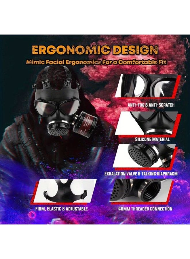 قناع تنفس كامل الوجه مع فلتر كربوني منشط 40 مم قابل لإعادة الاستخدام للحماية من الغبار - Image 4