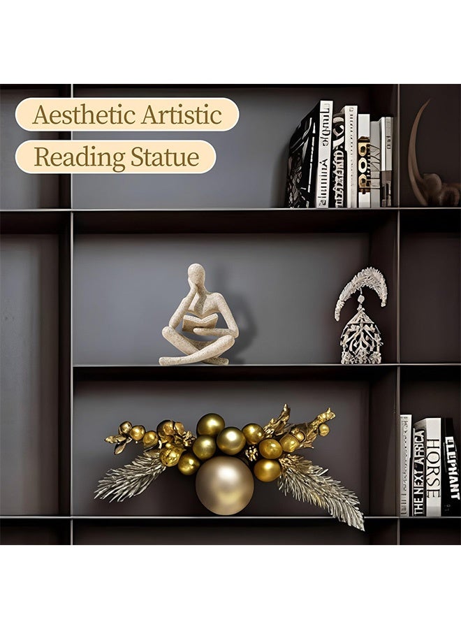 Peachjoy Bookshelf Decor Thinker Statue - Abstract Art Reading Thinker Sculpture Figurine Aesthetic, Modern Home Decoration for Living Room Office Shelves Coffee Table Desk Decor(Beige) - Image 2