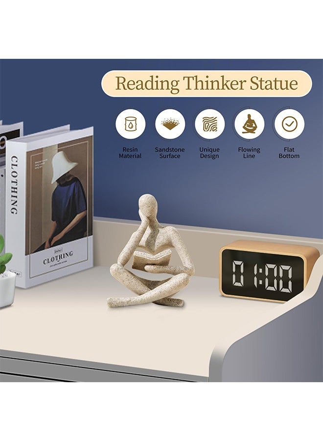 Peachjoy Bookshelf Decor Thinker Statue - Abstract Art Reading Thinker Sculpture Figurine Aesthetic, Modern Home Decoration for Living Room Office Shelves Coffee Table Desk Decor(Beige) - Image 3