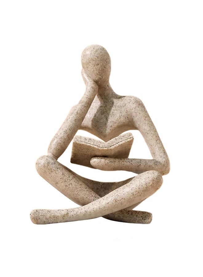 Peachjoy Bookshelf Decor Thinker Statue - Abstract Art Reading Thinker Sculpture Figurine Aesthetic, Modern Home Decoration for Living Room Office Shelves Coffee Table Desk Decor(Beige) - Image 1