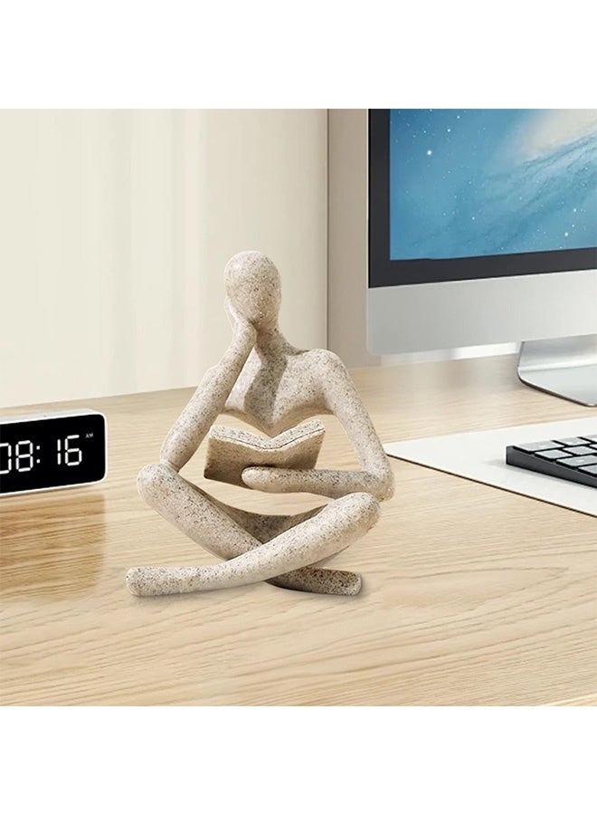 Peachjoy Bookshelf Decor Thinker Statue - Abstract Art Reading Thinker Sculpture Figurine Aesthetic, Modern Home Decoration for Living Room Office Shelves Coffee Table Desk Decor(Beige) - Image 4