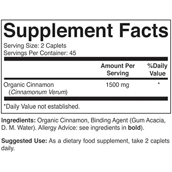 Brieofood Organic Cinnamon 1500mg, 45 Servings, Vegetarian, Gluten Free, 90 Vegetarian Tablets - Image 3