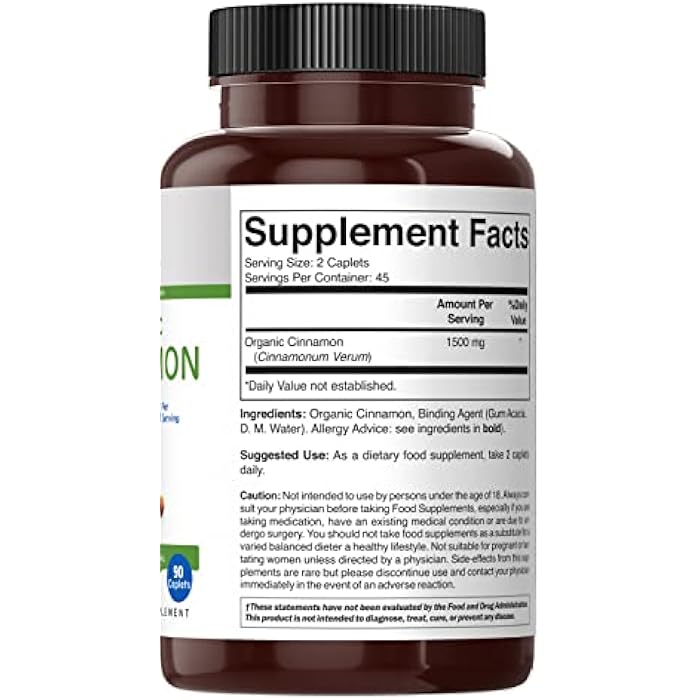 Brieofood Organic Cinnamon 1500mg, 45 Servings, Vegetarian, Gluten Free, 90 Vegetarian Tablets - Image 4