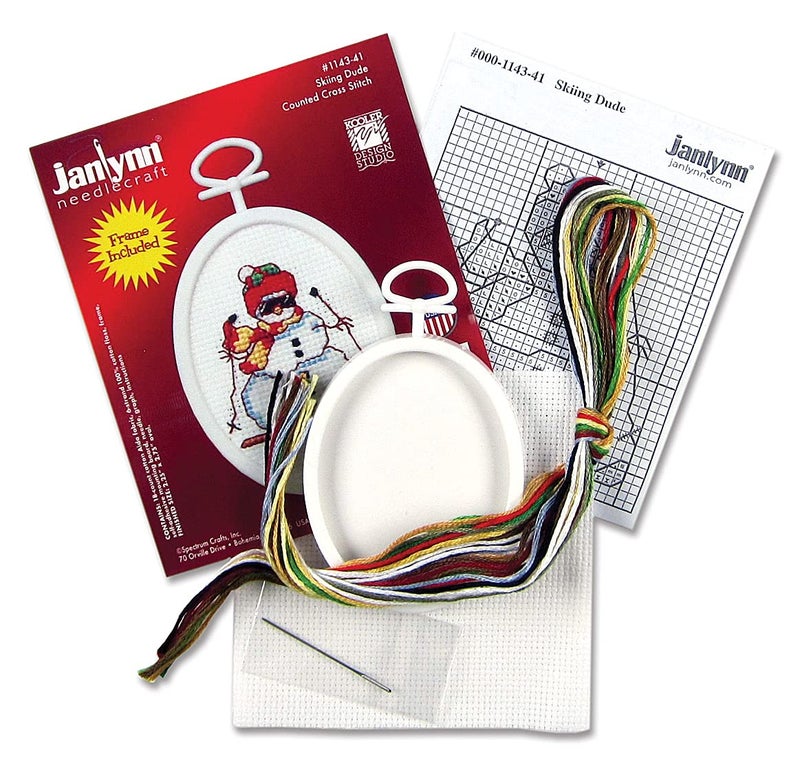 Janlynn Skiing Dude Mini Counted Cross Stitch Kit with Frame - Image 3