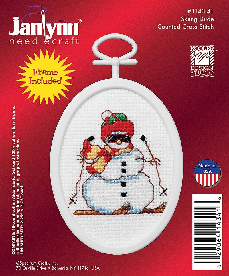 Janlynn Skiing Dude Mini Counted Cross Stitch Kit with Frame - Image 2
