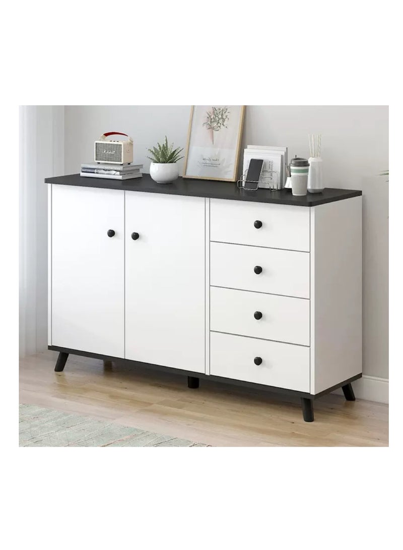 CityRiya-Long Multi-Functional Storage Cabinet,Modern Chest of Drawers,Dresser,White Buffet Sideboard Cabinet Coffee Stand,with 4 Drawers and 2 Doors for Household Items and Kitchenware Dresser, Buffet Sideboard for Living Room, Dining Room and Bedroom(GLC104) - Image 2