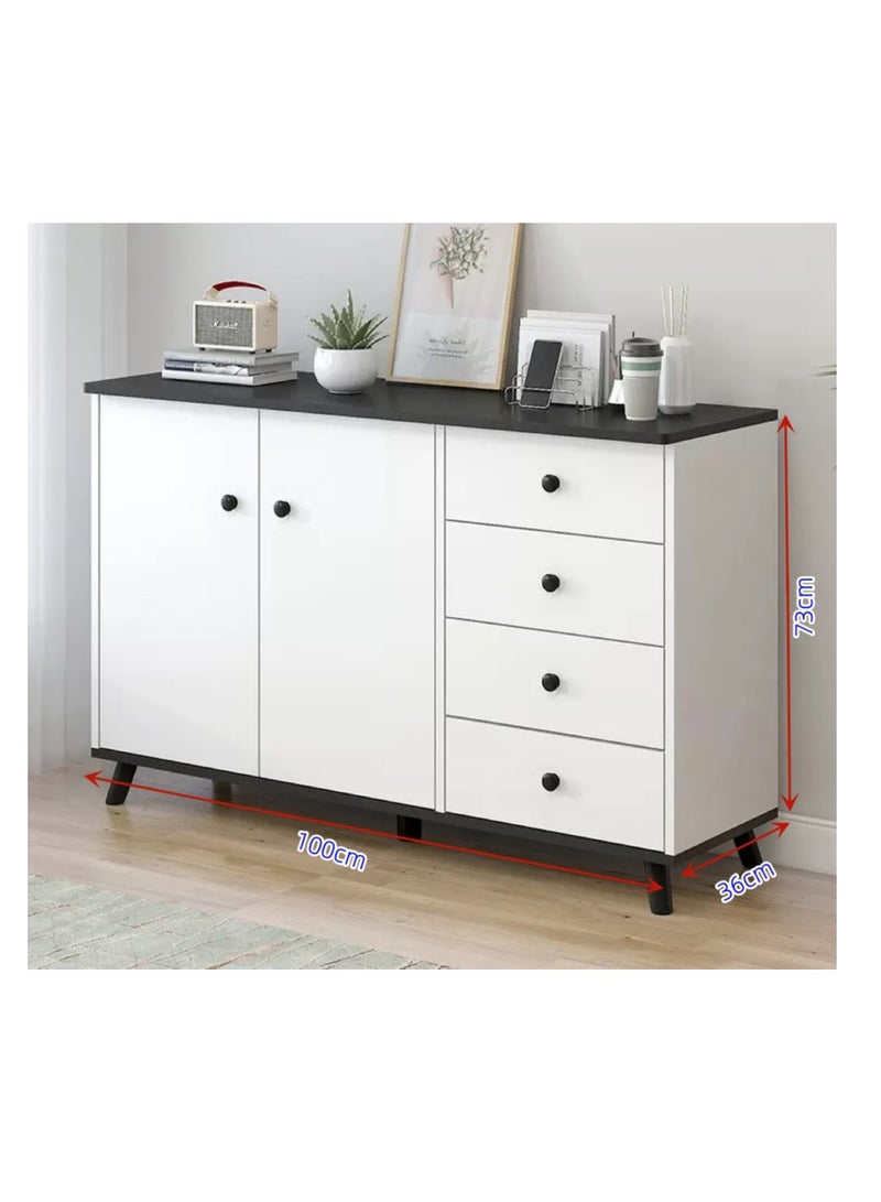 CityRiya-Long Multi-Functional Storage Cabinet,Modern Chest of Drawers,Dresser,White Buffet Sideboard Cabinet Coffee Stand,with 4 Drawers and 2 Doors for Household Items and Kitchenware Dresser, Buffet Sideboard for Living Room, Dining Room and Bedroom(GLC104) - Image 3