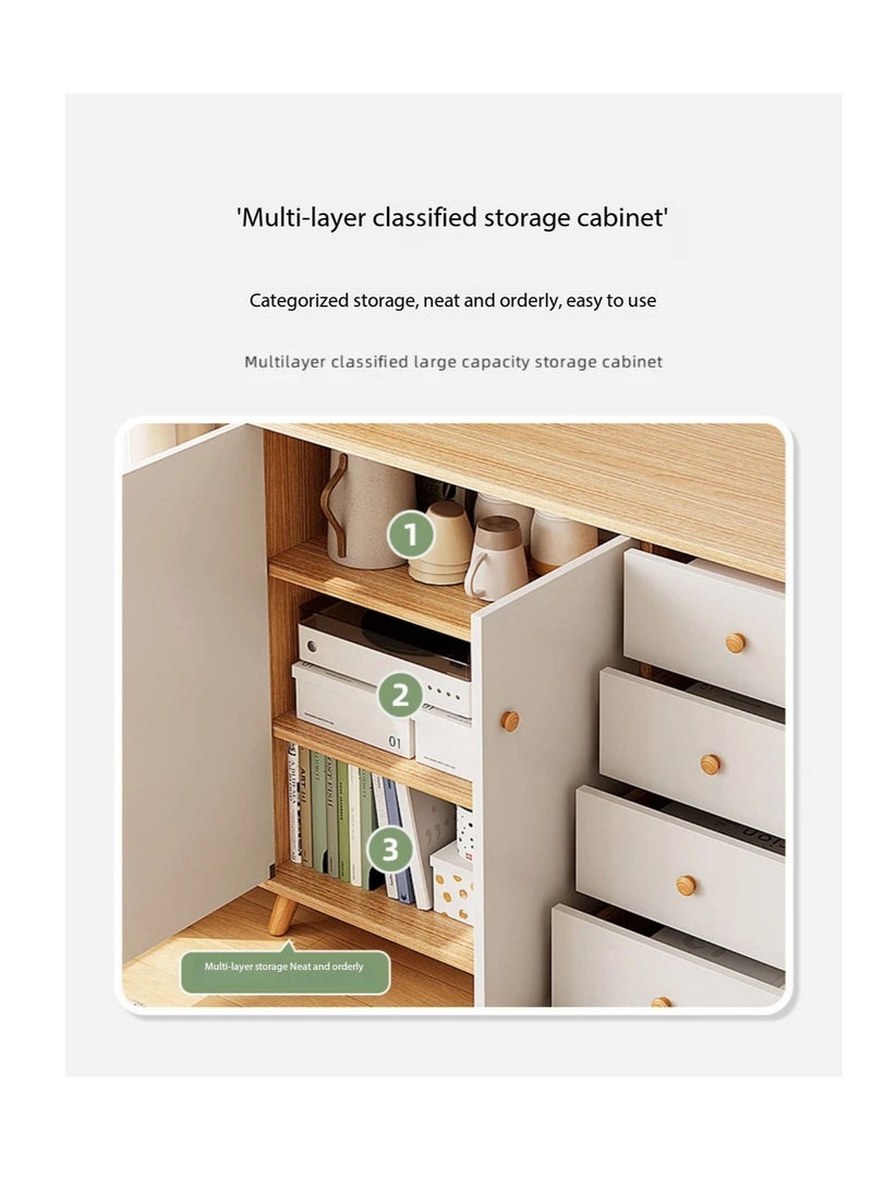 CityRiya-Long Multi-Functional Storage Cabinet,Modern Chest of Drawers,Dresser,White Buffet Sideboard Cabinet Coffee Stand,with 4 Drawers and 2 Doors for Household Items and Kitchenware Dresser, Buffet Sideboard for Living Room, Dining Room and Bedroom(GLC104) - Image 5