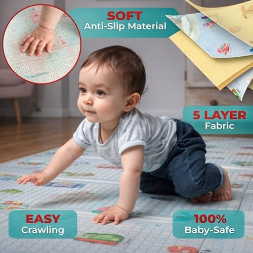 TARKAN Extra Large Reversible Baby Play Mat, BIS Safety Certified, BPA Free Foldable Foam Crawling Mat (6.5x5 ft, 6mm Thickness) London - Jungle - Image 4