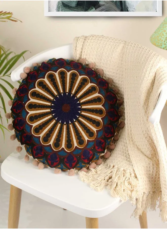 sanskrutihomes Floret Embroidery Round Cotton Cushion - 40x40cm by Styli
