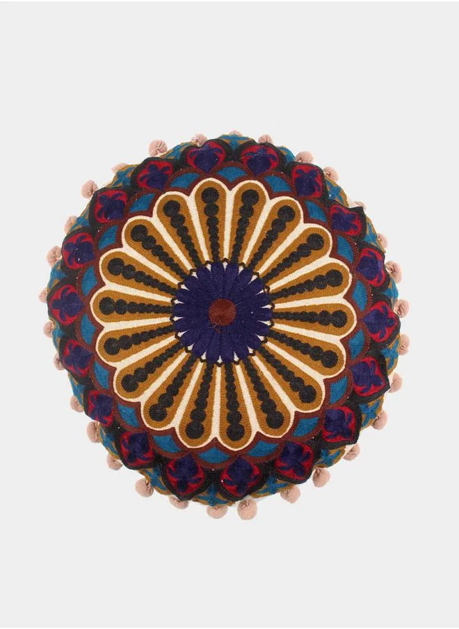 sanskrutihomes Floret Embroidery Round Cotton Cushion - 40x40cm by Styli