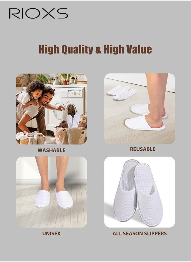 RIOXS 10 Pairs Flat Slippers, Universal Spa Slippers For Women And Men, Non-Slip Washable Half Slippers, Reusable House Slippers, Bulk Disposable Hotel Slippers For Guests, Breathable Closed Toe Slippers, White Slides Slipper For Housewarming Indoors Bathroom Wedding Party Travel  - Image 4