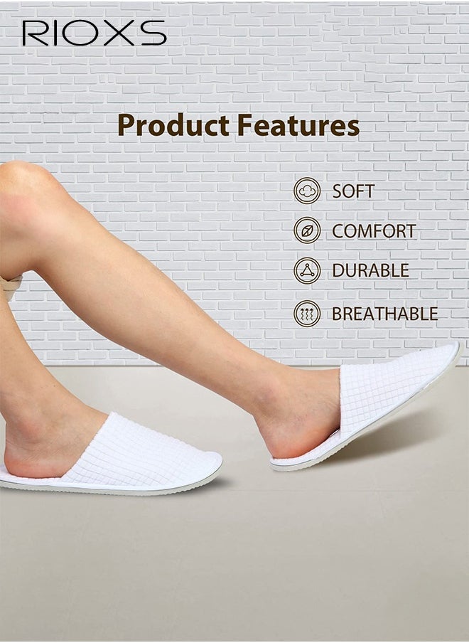 RIOXS 10 Pairs Flat Slippers, Universal Spa Slippers For Women And Men, Non-Slip Washable Half Slippers, Reusable House Slippers, Bulk Disposable Hotel Slippers For Guests, Breathable Closed Toe Slippers, White Slides Slipper For Housewarming Indoors Bathroom Wedding Party Travel  - Image 3