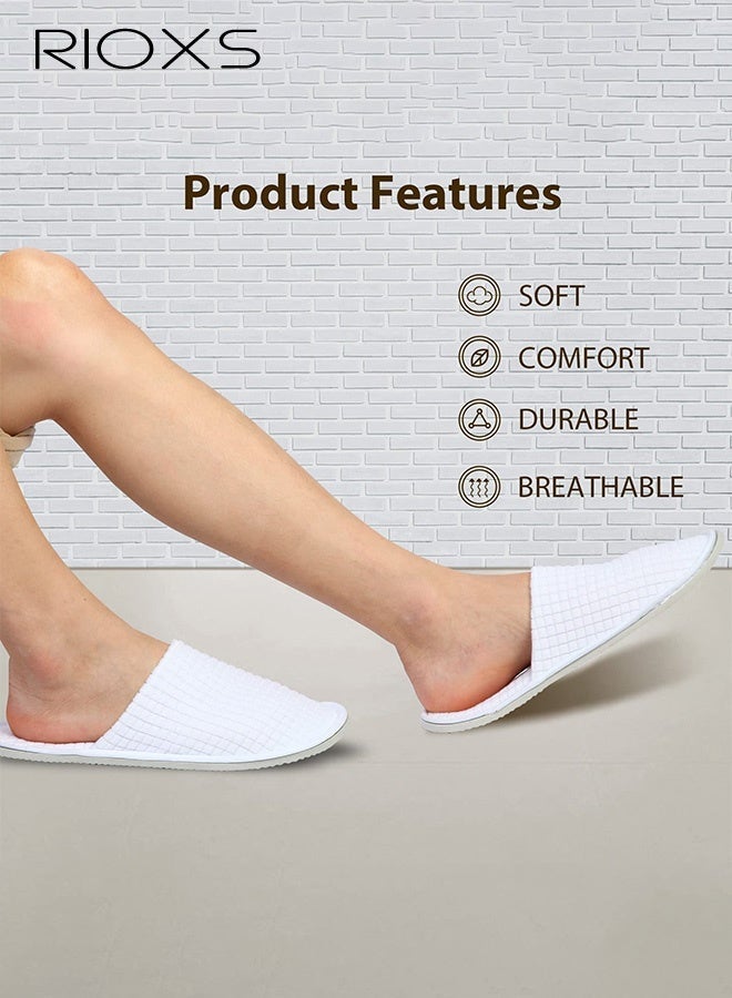 RIOXS 10 Pairs Flat Slippers, Universal Spa Slippers For Women And Men, Non-Slip Washable Half Slippers, Reusable House Slippers, Bulk Disposable Hotel Slippers For Guests, Breathable Closed Toe Slippers, White Slides Slipper For Housewarming Indoors Bathroom Wedding Party Travel - Image 2