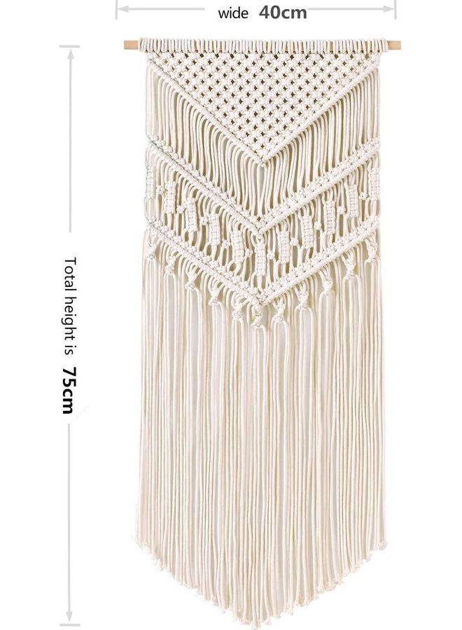 Handmade Beige Woven Macrame Wall Tapestry 40 by 70 Centimeters - Image 4