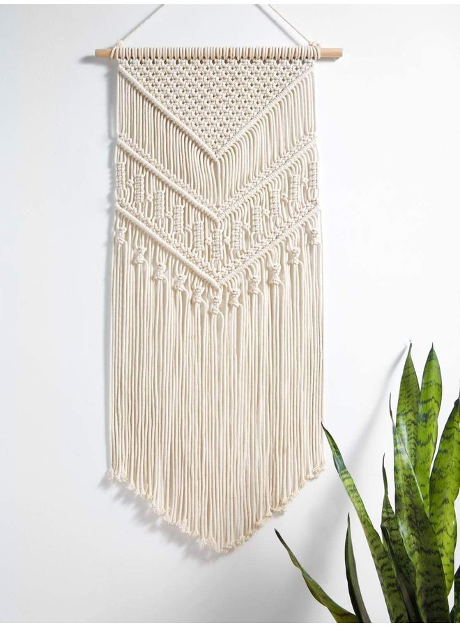 Handmade Beige Woven Macrame Wall Tapestry 40 by 70 Centimeters - Image 3
