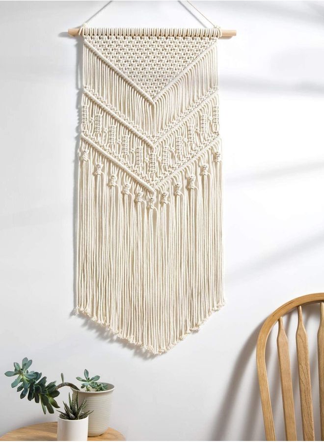Handmade Beige Woven Macrame Wall Tapestry 40 by 70 Centimeters - Image 2
