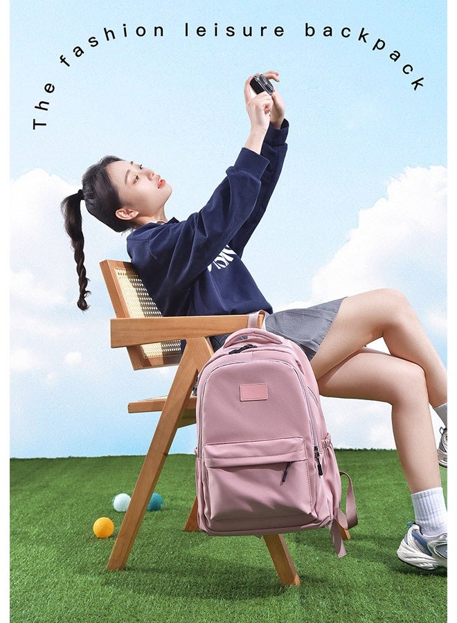 Multifunctional backpack for commuting and traveling, large capacity backpack for junior high school students, college style, ins fashion design, student schoolbag (Pink) - Image 3