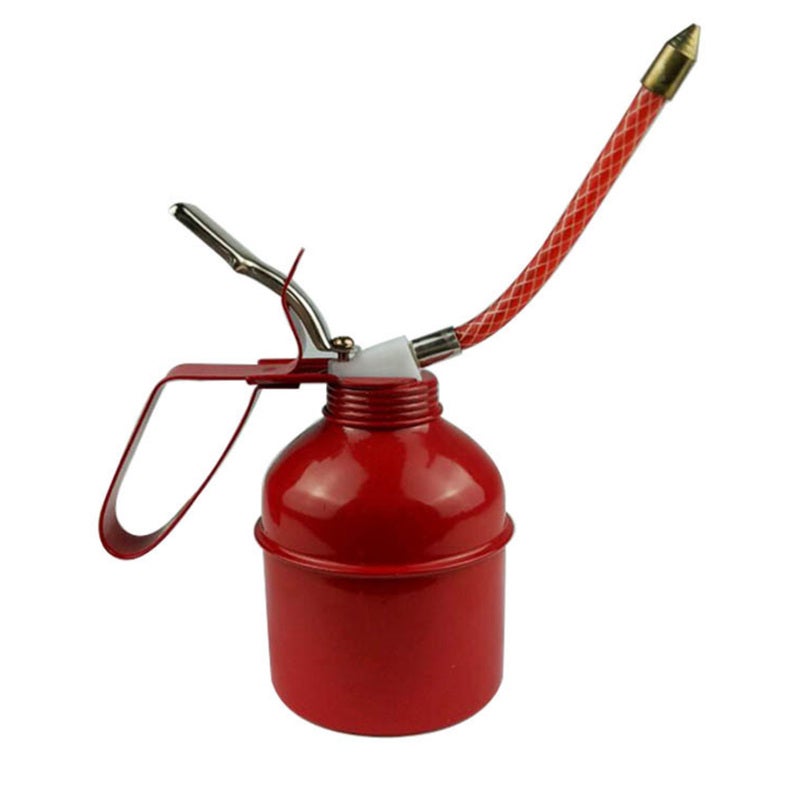 Manual Oiler Can: High-Strength Iron Construction, Easy-To-Operate Red Lever Design - Precise Pump Action, Flexible Hose Oil Can for Machinery, Automotive and Household Maintenance - Image 1