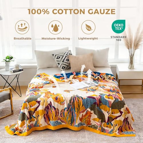 LUTBM King Throw Blanket for Bed 100 Cotton Boho Soft Rustic Quilt Butterfly and Floral Double Embroidery Breathable Summer Bed Blanket90x108 All Season Blankets for Bedding Couch Home Decor - Image 3