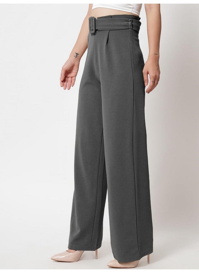 Kotty KOTTY Women Regular Fit Cotton Blend Trousers Dark Grey  - Image 3