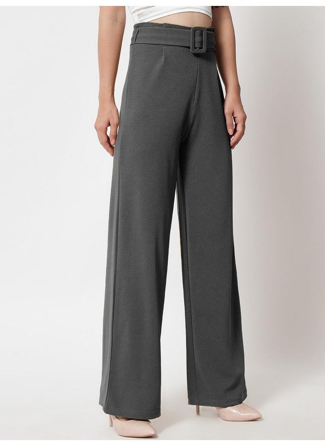 Kotty KOTTY Women Regular Fit Cotton Blend Trousers Dark Grey  - Image 2