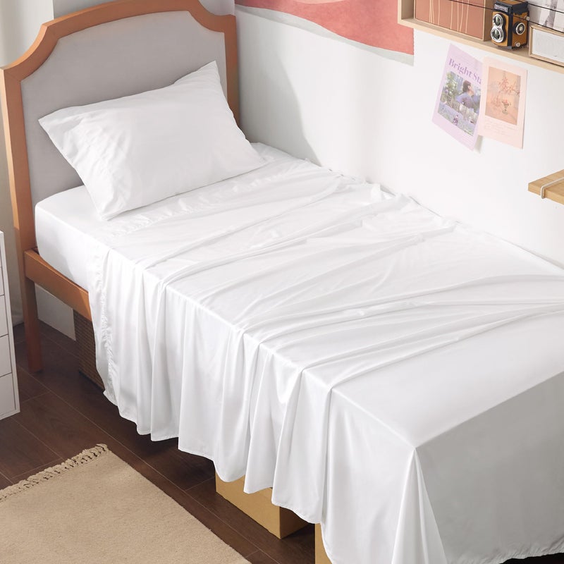 Bedsure Bedsure Twin XL Sheet Set Dorm Bedding Cooling Twin Extra Long Sheets Rayon Derived from Bamboo Deep Pocket Up to 16 Inches Hotel Luxury Silky Bedding Bedsheets  Pillowcases White