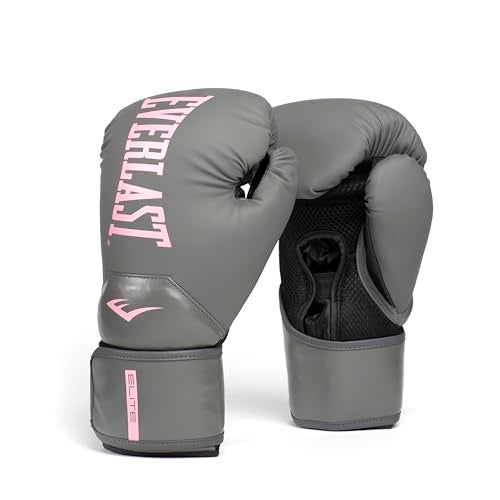 Everlast Elite 2 Womens Boxing Gloves Vegan Leather Boxing Gloves for Women and Children Ventilation Cardio Speedbag and Heavy Bag Training Gloves 12 oz Grey and Pink - Image 1