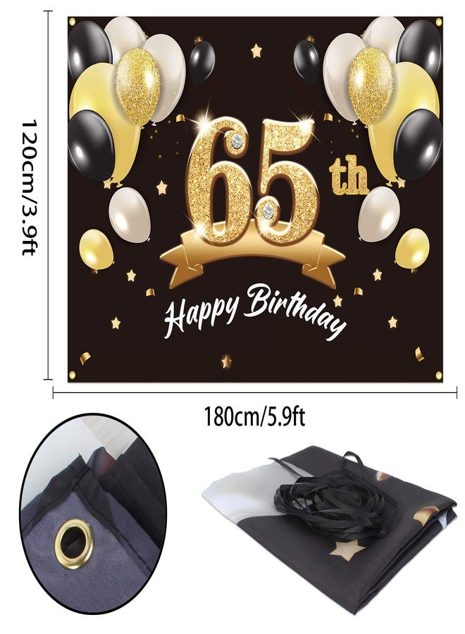 PAKBOOM Happy 65th Birthday Banner Backdrop - 65 Birthday Party Decorations Supplies for Men - Black Gold 4 x 6ft - Image 2
