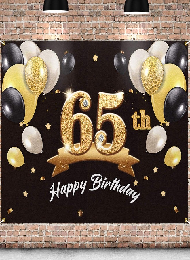 PAKBOOM Happy 65th Birthday Banner Backdrop - 65 Birthday Party Decorations Supplies for Men - Black Gold 4 x 6ft - Image 1