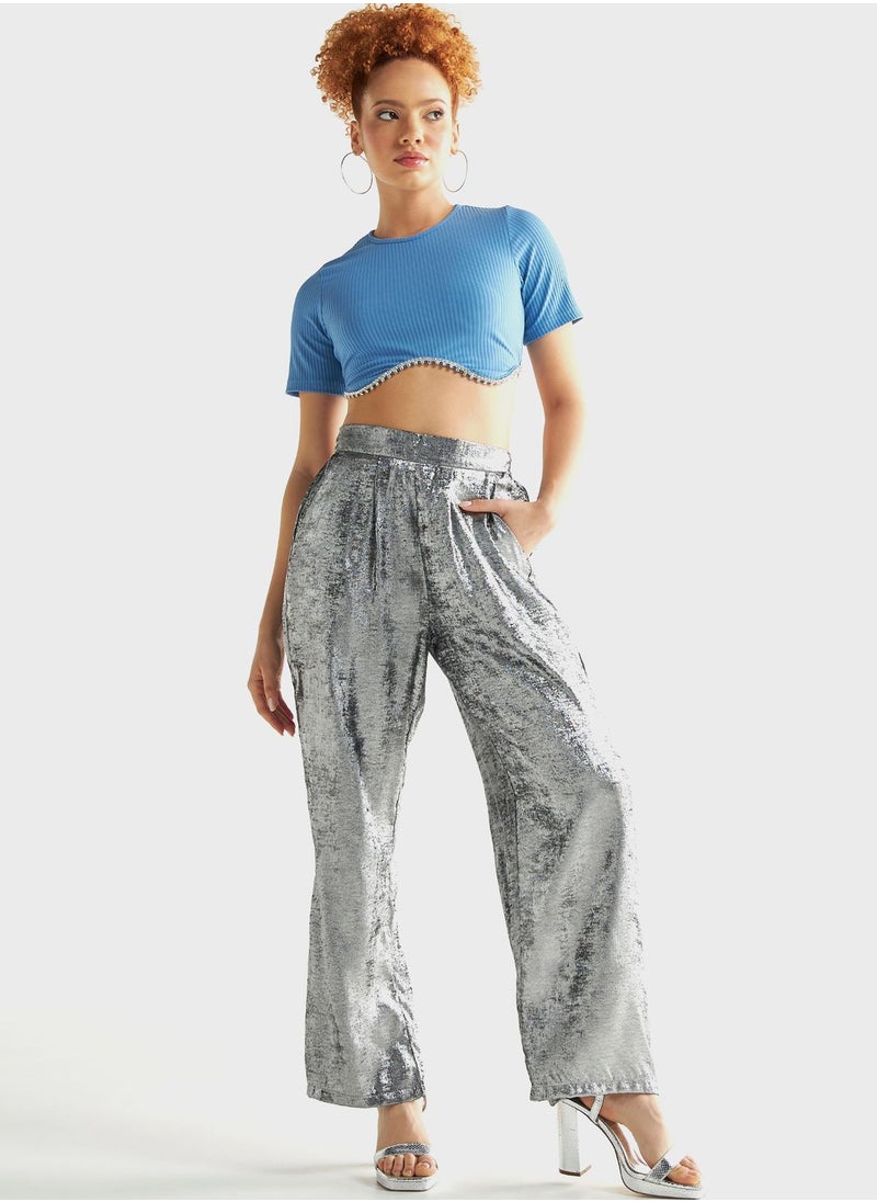 FAV - Crew Neck Embellished Crop Top - Image 1