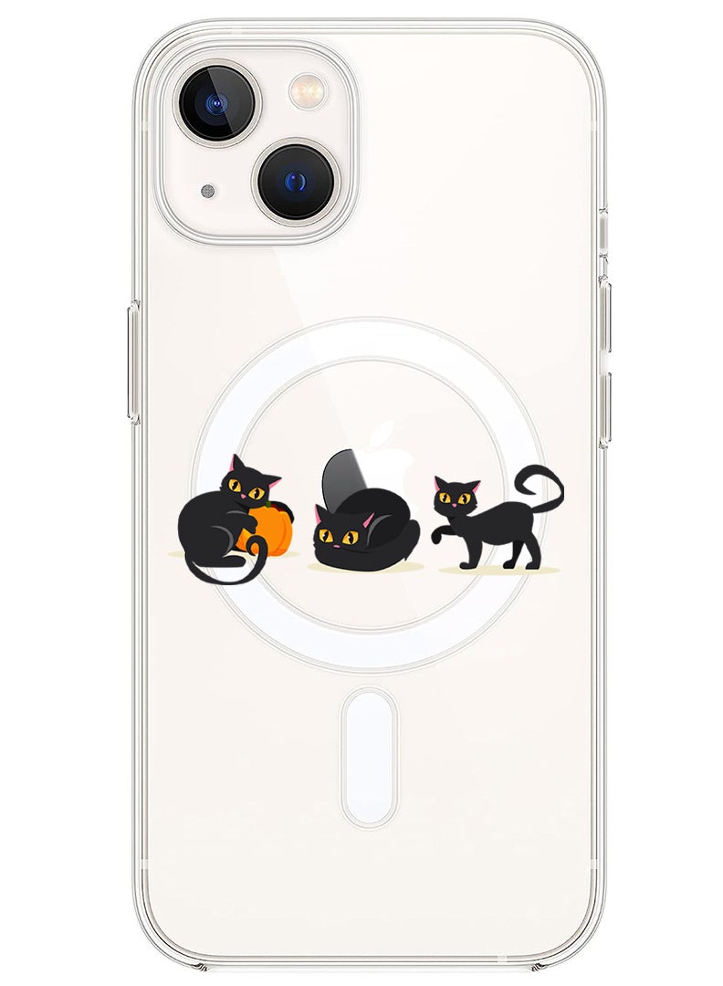 Theodor Magnetic Case for iPhone 13 6.1-inch Compatible with MagSafe Wireless Charging, Shockproof Phone Bumper Cover Cat pumpkin Halloween-01 - Image 1