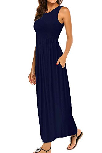 Hount Womens Summer Beach Cover Up Dresses Sleeveless Sundress Solid Nacy S - Image 1