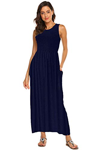 Hount Womens Summer Beach Cover Up Dresses Sleeveless Sundress Solid Nacy S - Image 2