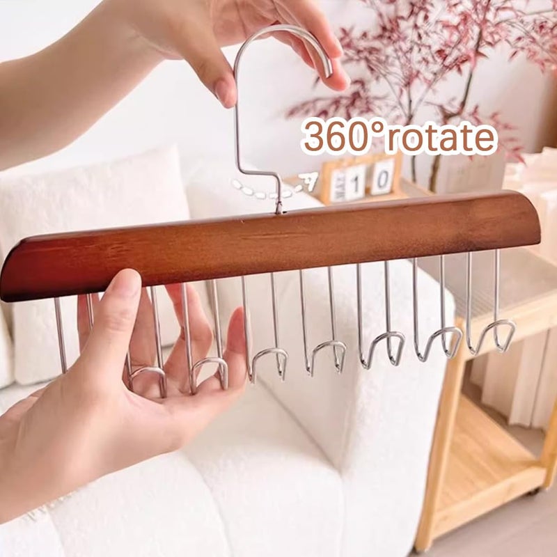 Drkicsy 2PCS Anti Slip Multi Hook Coat Racks Wooden Belt Hanger for Closet with 8 Hooks Multifunctional NonSlip Storage Hangers Multifunctional Hanger with Multiple Hooks for Ties Scarves Socks Beige - Image 5