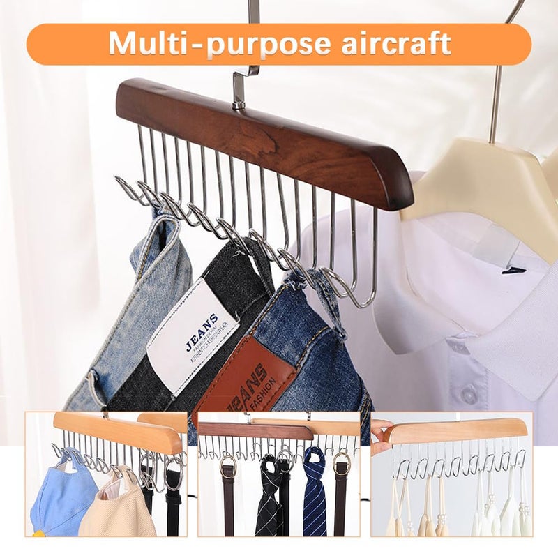 Drkicsy 2PCS Anti Slip Multi Hook Coat Racks Wooden Belt Hanger for Closet with 8 Hooks Multifunctional NonSlip Storage Hangers Multifunctional Hanger with Multiple Hooks for Ties Scarves Socks Beige - Image 4