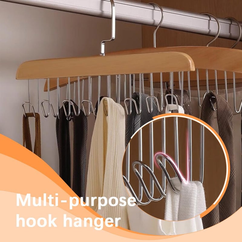 Drkicsy 2PCS Anti Slip Multi Hook Coat Racks Wooden Belt Hanger for Closet with 8 Hooks Multifunctional NonSlip Storage Hangers Multifunctional Hanger with Multiple Hooks for Ties Scarves Socks Beige - Image 3