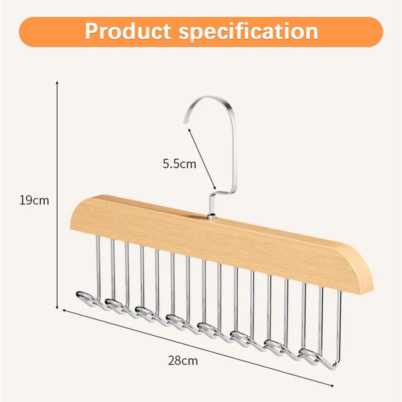 Drkicsy 2PCS Anti Slip Multi Hook Coat Racks Wooden Belt Hanger for Closet with 8 Hooks Multifunctional NonSlip Storage Hangers Multifunctional Hanger with Multiple Hooks for Ties Scarves Socks Beige - Image 2