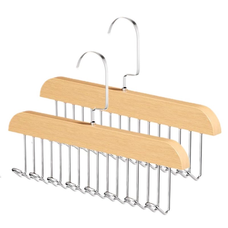 Drkicsy 2PCS Anti Slip Multi Hook Coat Racks Wooden Belt Hanger for Closet with 8 Hooks Multifunctional NonSlip Storage Hangers Multifunctional Hanger with Multiple Hooks for Ties Scarves Socks Beige - Image 1