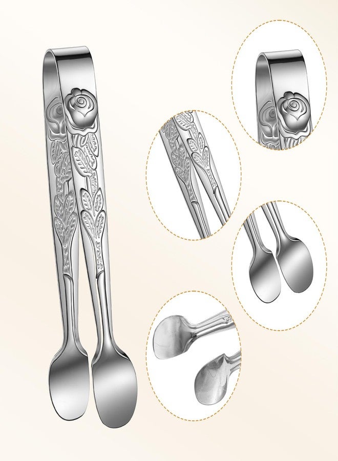 Elegaperma 4pcs Sugar Cube Tongs, Tiny Sugar Tongs for Sugar Cubes, Rose Relief Handle and Petal Spoon for Sugars Cubes Tea, Coffee, Appetizers & Desserts,Silver - Image 3