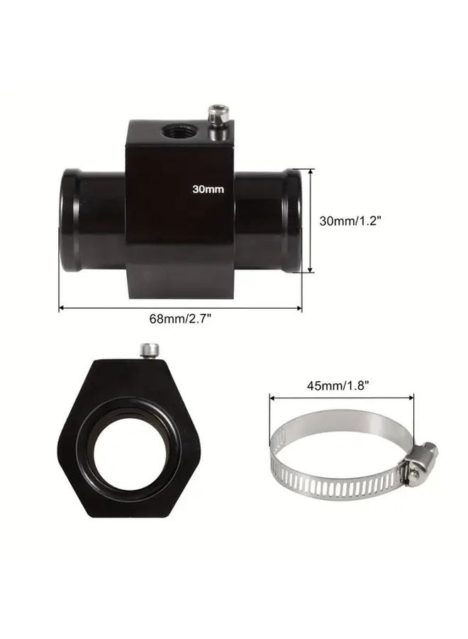 1.18 Inch Black Temperature Sensor Adapter With 2 Hose Clamps For Water Cooling Radiator - Image 1
