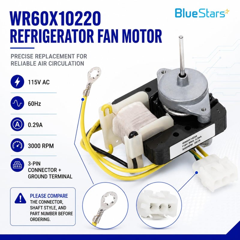BlueStars WR60X10220 Refrigerator Condenser Fan Motor Replacement – Compatible with G.E & Hot.Point Refrigerators - Replaces AP4298602 WR60X10171 PS1766247 WR60X10133 1257132 WR60X10192 - Image 2