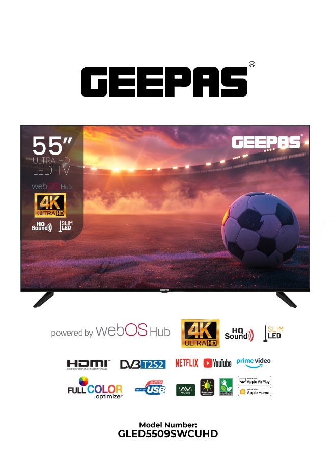 GEEPAS 55-inch 4K UHD Smart TV powered by webOS | Frameless design, Immersive Dolby Audio, Advanced Voice Control, and Built-in Netflix & Prime Video (Black) - Image 1