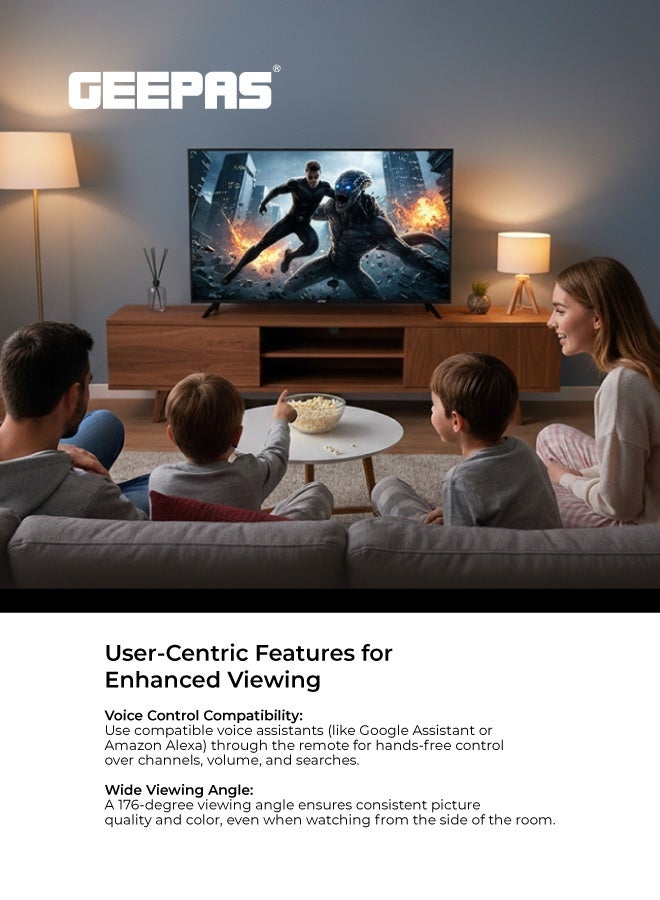 GEEPAS 55-inch 4K UHD Smart TV powered by webOS | Frameless design, Immersive Dolby Audio, Advanced Voice Control, and Built-in Netflix & Prime Video (Black) - Image 4