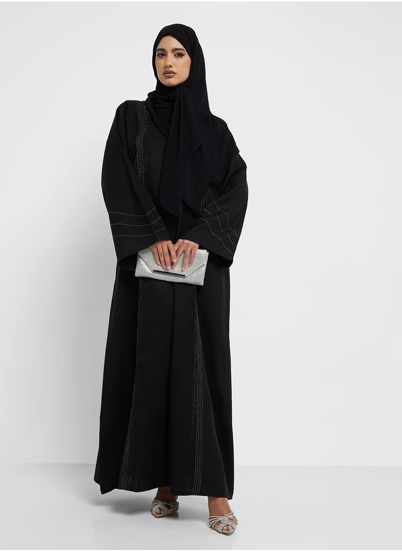 hayas closet V-Neck Embellished Flared Sleeve Abaya