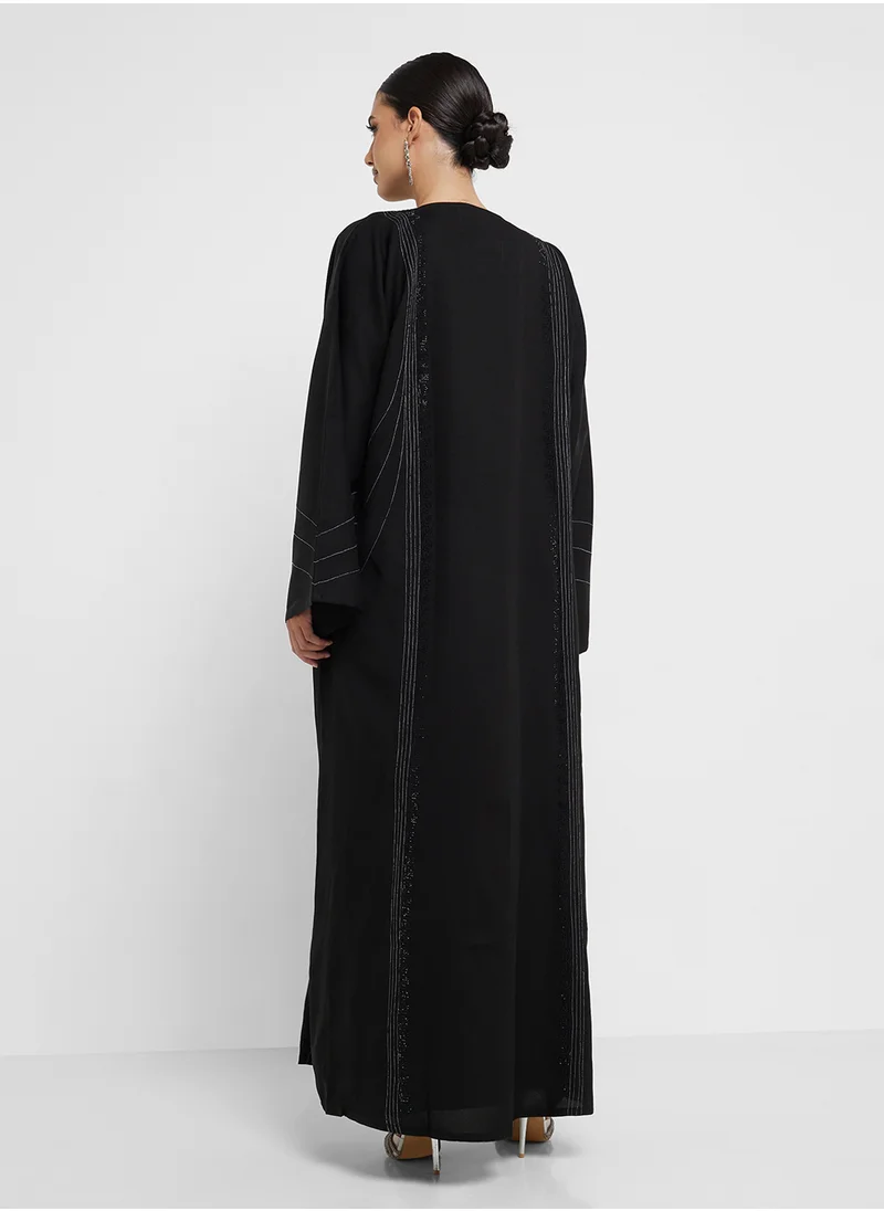 hayas closet V-Neck Embellished Flared Sleeve Abaya