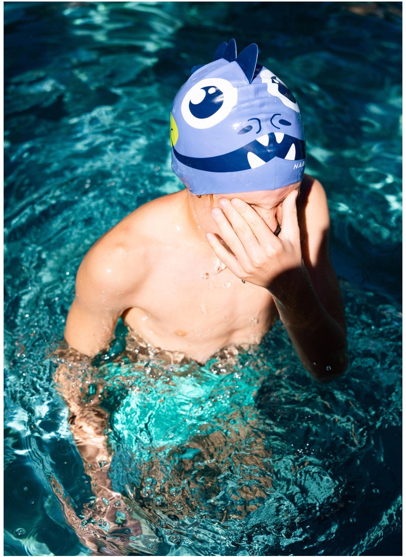 NABAIJI NABAIJI by DECATHLON, Kids Swimming Cap Silicone 56-60 cm Drago Blue Yellow  - Image 2