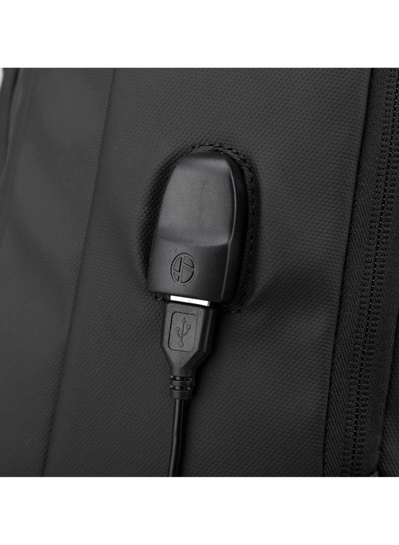هايك Durable Polyester Backpack Water Resistant Two Way Loader 17-inch Daypack with Built in USB Port for Men and Women, HK2104- BLACK - Image 5