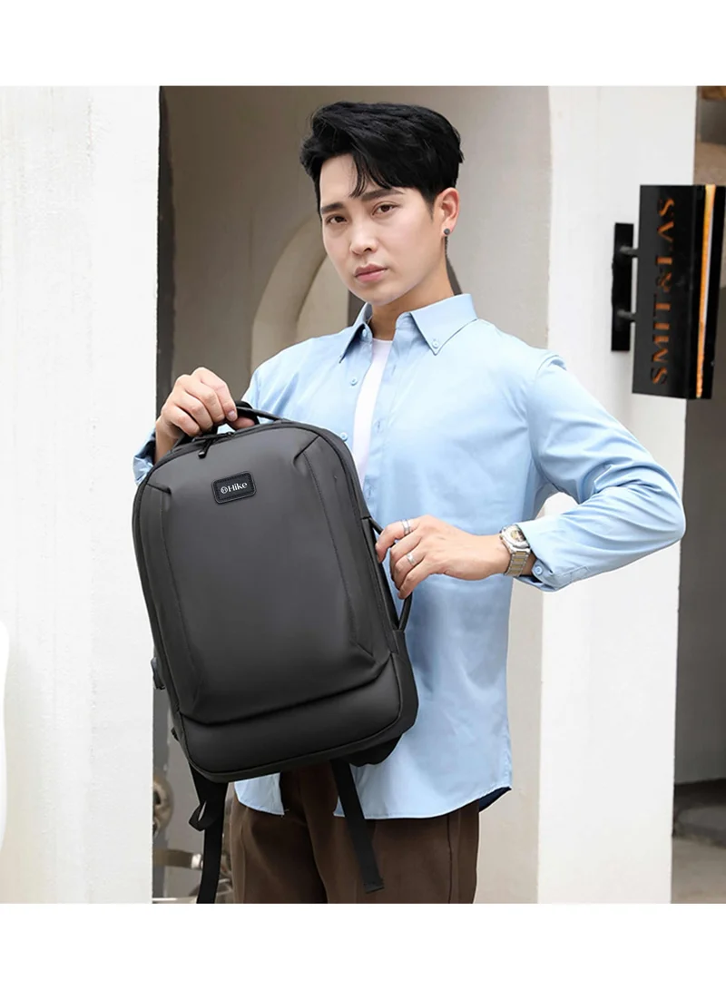 هايك Durable Polyester Backpack Water Resistant Two Way Loader 17-inch Daypack with Built in USB Port for Men and Women, HK2104- BLACK